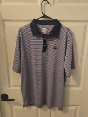 Men's Straight Down Fox Chapel Country Club Striped Polo Shirt Navy/Purple XL